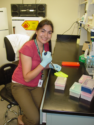 Kam Sripada working in the Field Museum's Prizker Laboratory for Molecular Systematics and Evolution. - Photo by J. D. Weckstein