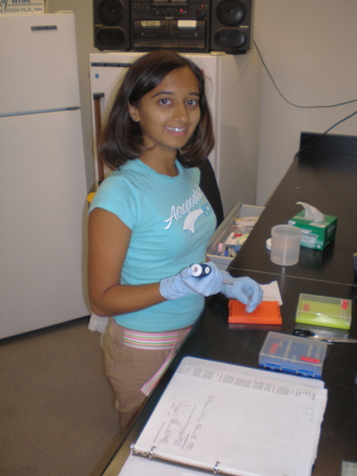 Swati Patel working in the Field Museum's Pritzker Laboratory of Molecular Systematics and Evolution. - Photo by J. D. Weckstein